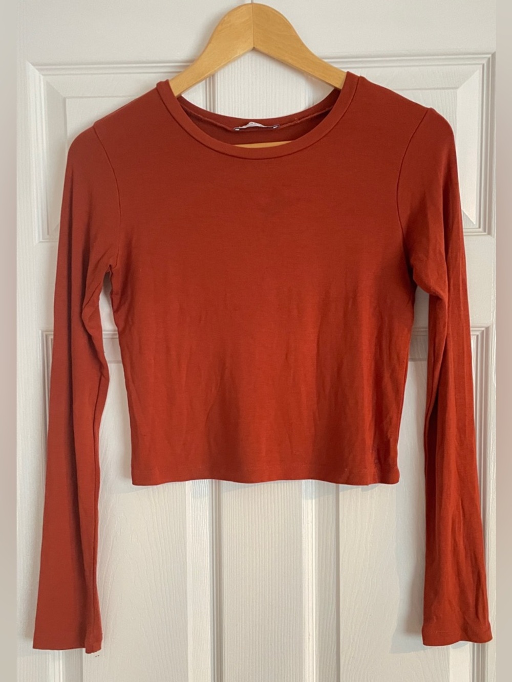 Zara Rust Orange Long-Sleeve Cropped Tee